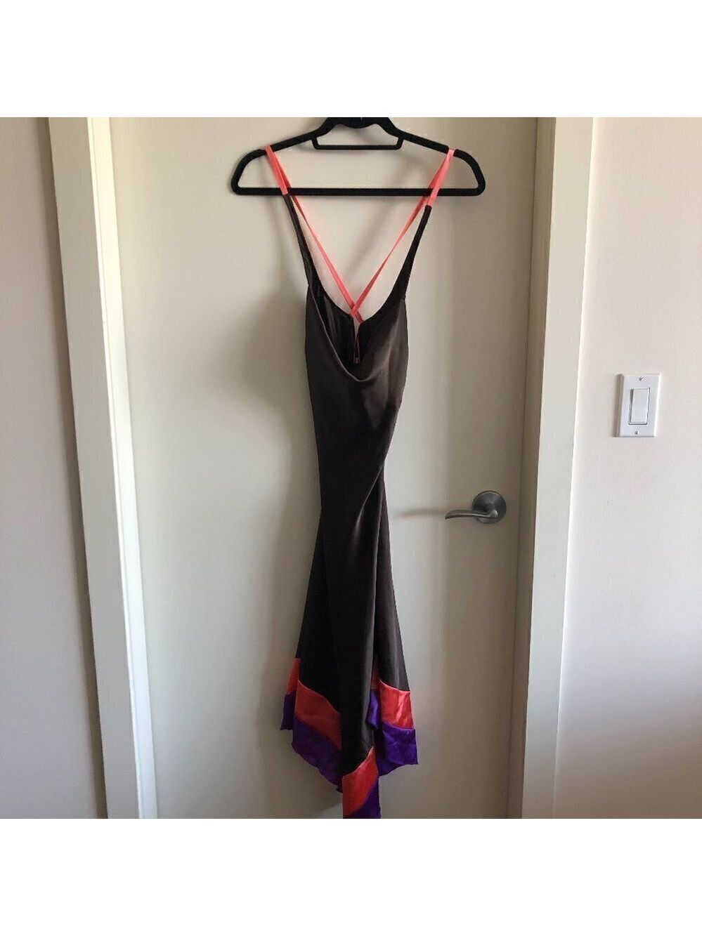 𝅺satin Like Asymmetrical Hem Cami Slip Dress